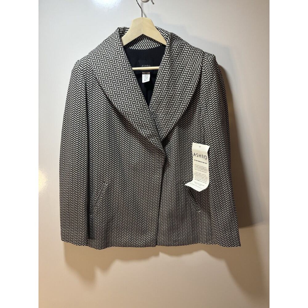 Ashro Houndstooth Jacket Black White Shawl Collar Work Church NWT One Snap Sz 10